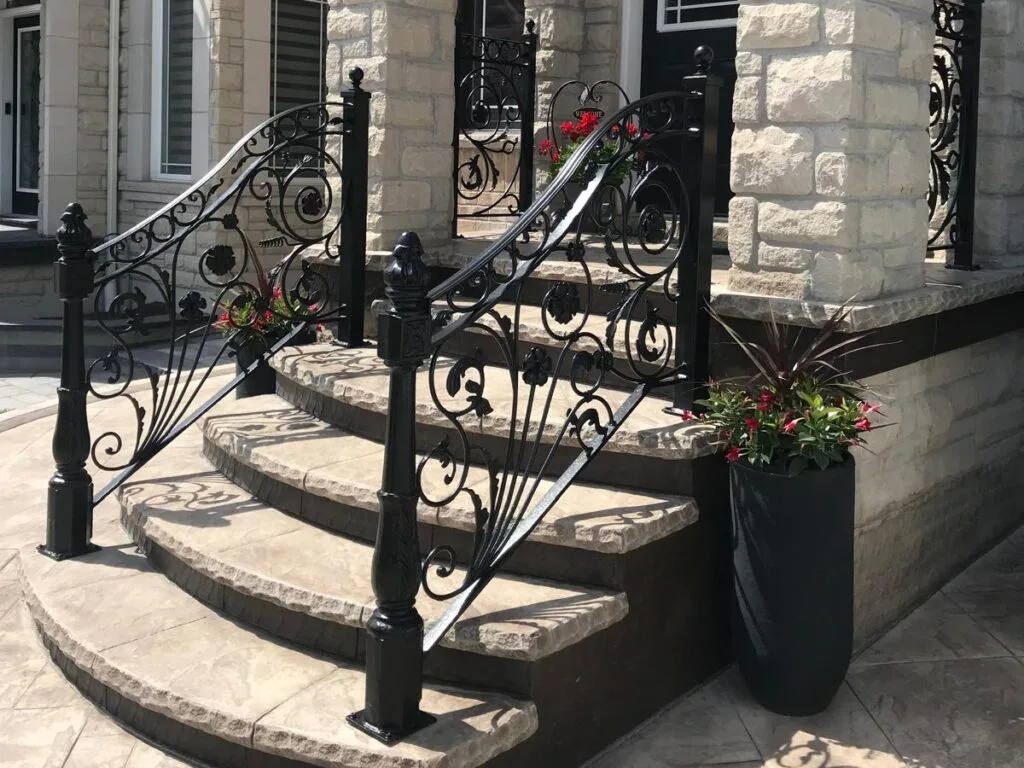 entry way stairs with creative custom railings