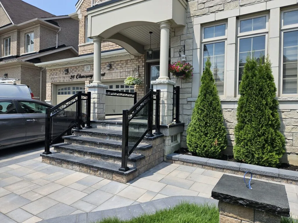 interlocking in front of front entryway staircase